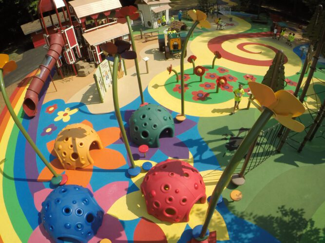 Drone view of full playground