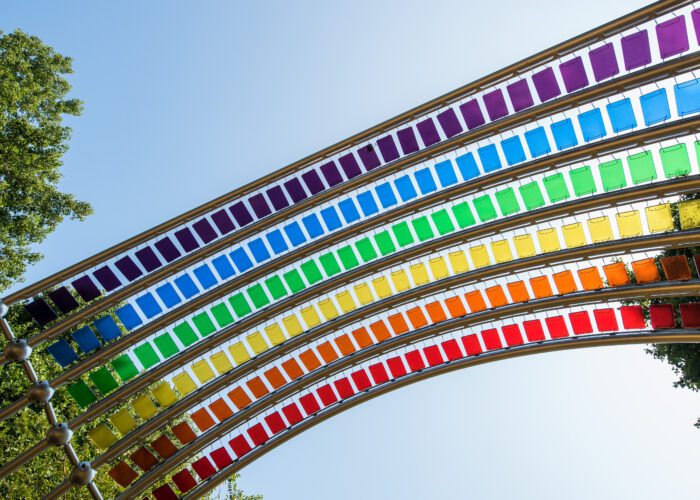 View from below rainbow arch looking up to see all the colors.