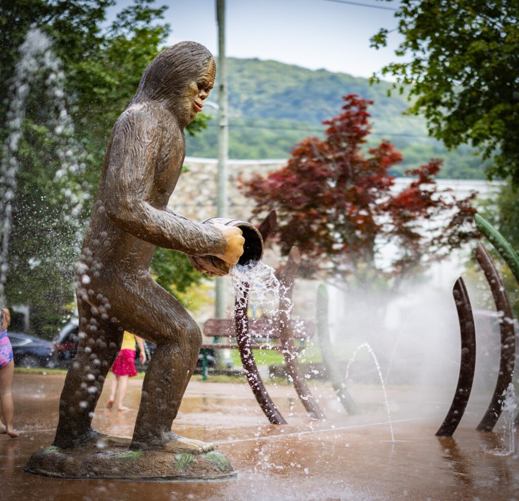Custom splashpad water feature of creature.