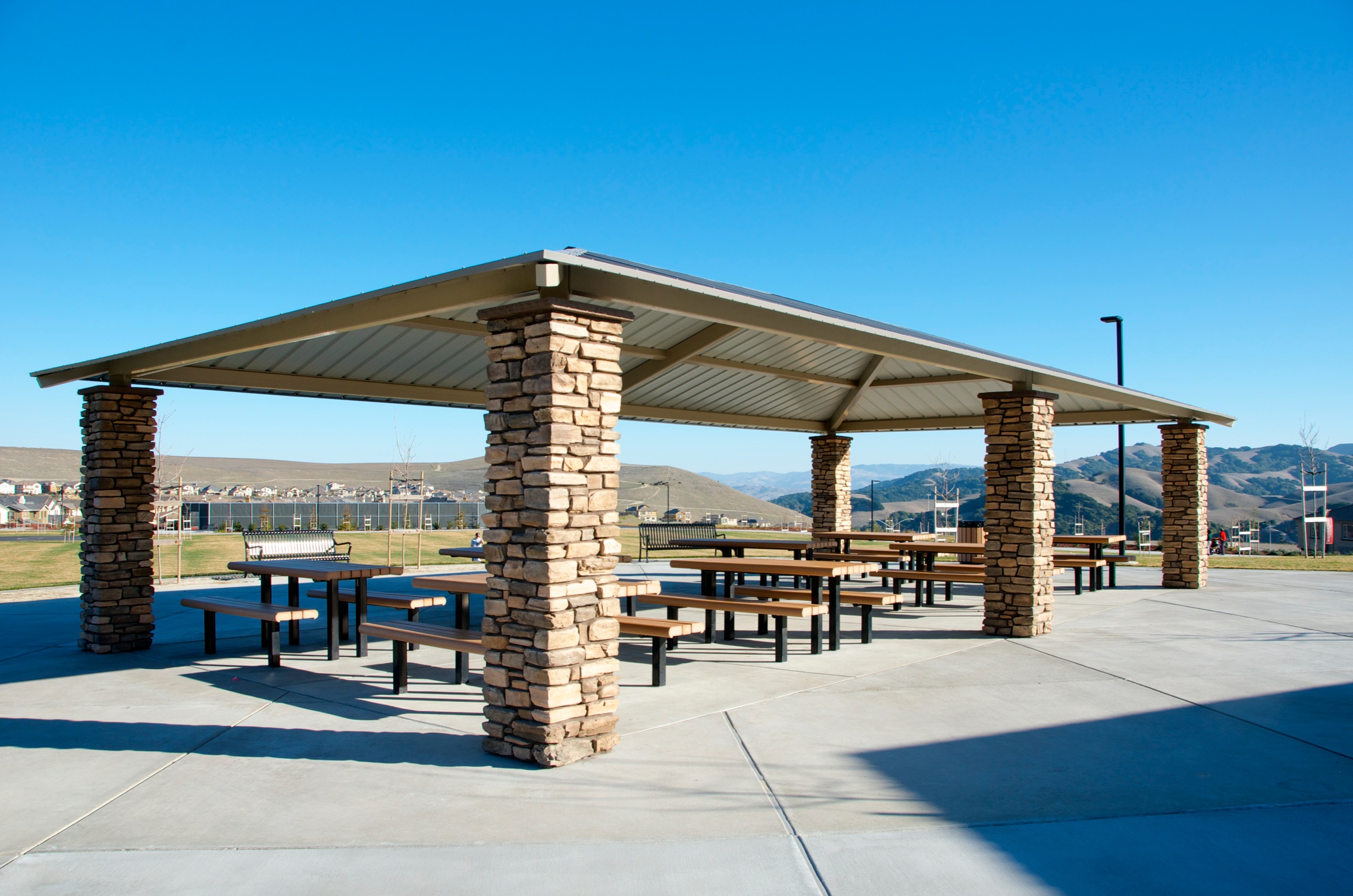shade structure in park over tables
