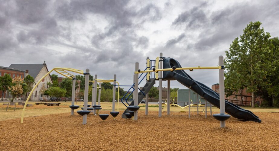 Overview of Franklin Square Elementary playground Baltimore MD KaBOOM Landscape Structures installation