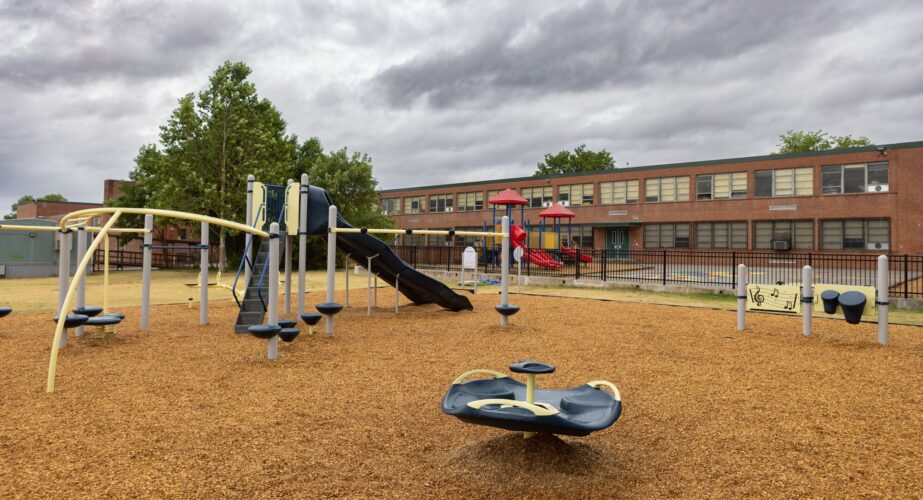 Overview of Franklin Square Elementary playground Baltimore MD KaBOOM Landscape Structures installation