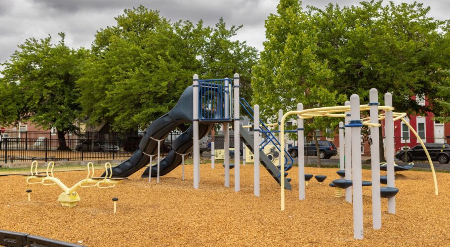 Overview of Franklin Square Elementary playground Baltimore MD KaBOOM Landscape Structures installation