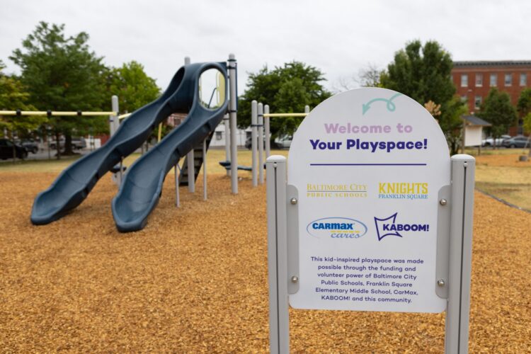 KaBOOM! signage at Franklin Square Elementary playground Baltimore MD 25 in 5 initiative