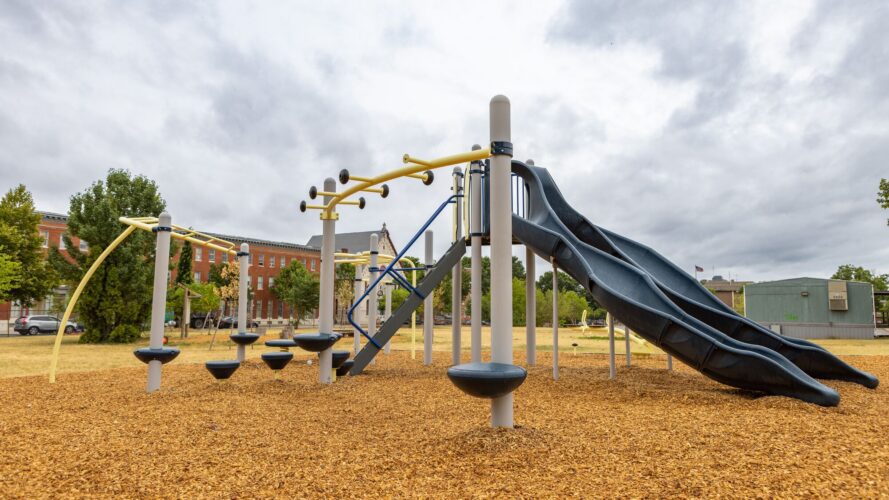 Overview of Franklin Square Elementary playground Baltimore MD KaBOOM Landscape Structures installation