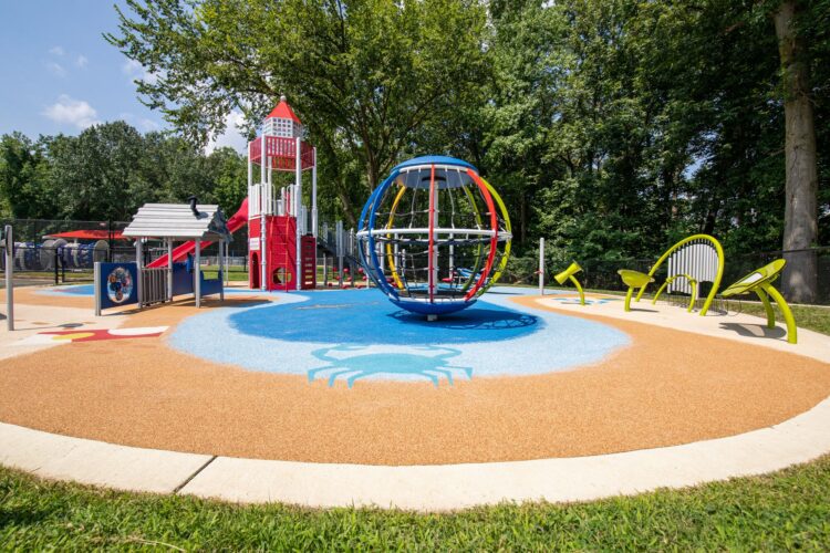 Overview of beach-themed playground at J. Franklyn Bourne Park Capitol Heights MD by Landscape Structures