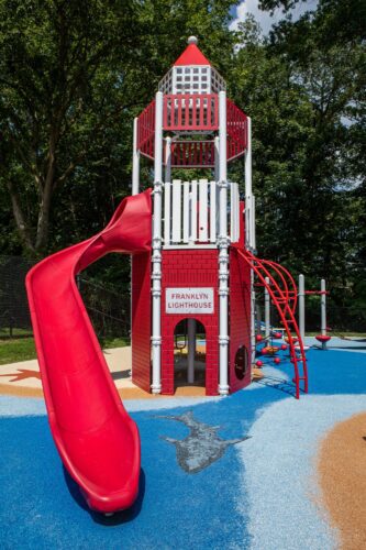 Custom Landscape Structures PlayBooster lighthouse tower with SlideWinder2 slide at J. Franklyn Bourne Park Capitol Heights MD