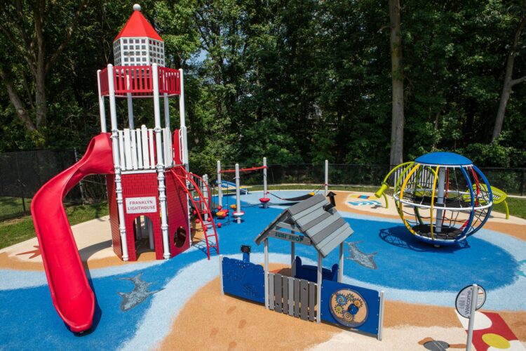 Overview of beach-themed playground at J. Franklyn Bourne Park Capitol Heights MD by Landscape Structures